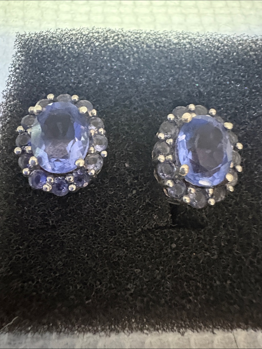 Elegant Sterling Silver Tanzanite and Topaz Halo Stud Earrings